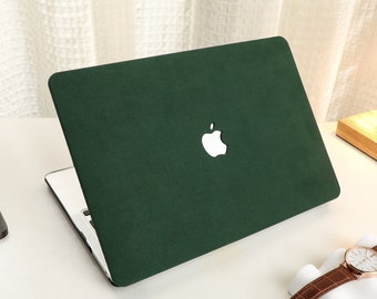 Peacock Green Brushed Leather MacBook Shell Case Cover For New MacBook M1 Pro 14 M1 Air 13 A2338, A2337 Macbook Pro 15 16 Case, Apple Laptop