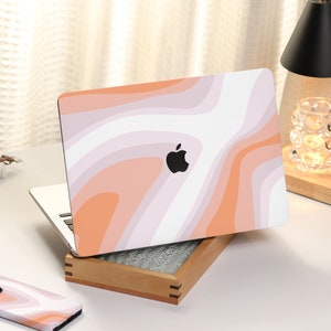 Retro coral red waves MacBook Shell Case Decal Cover For New MacBook M1 Pro 13 M1 Air 13 A2338, A2337, Macbook Pro 15 16 Case, Apple Laptop