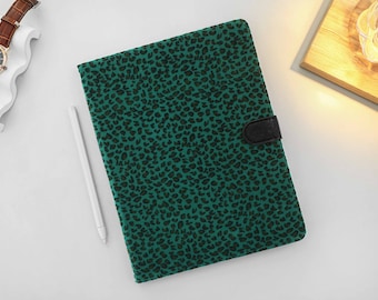 Green Leopard Leather iPad Case with Apple Pencil Holder, For iPad 9 Mini 6 iPad Pro 2022, iPad Air 4/5th Pro 11 12.9 2020/21