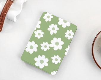 White Flower Green Personalized kindle Case, All-new Kindle Case, Custom Name kindle Cover for Kindle Paperwhite 1/2/3/4, Kindle 2019, 2022