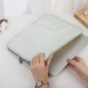 Laptop Bag, Green and White Checkerboard Laptop Bag, MacBook Sleeve, Initial Letter Customization, Laptop Sleeve Bag 11 inch 13 inch image 2
