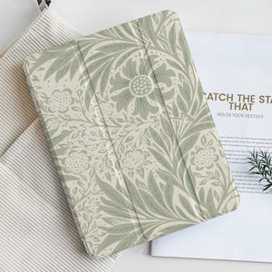 Light Green Leaves Personalized iPad Case with Apple Pencil Holder, For iPad 9 Mini 6 iPad Pro 2022, iPad Air 4/5th Pro 11 12.9 2020/21