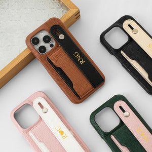 Personalized Leather iPhone Case, Lychee Print Card Case Wristlet Leather iPhone Case, Leather iphone Case for iphone 15 14 13 12 Pro Max,