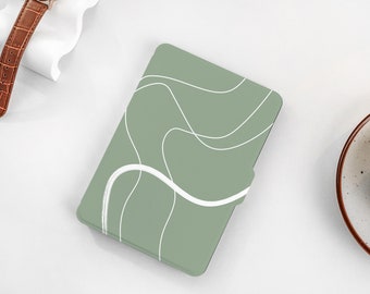 Green Abstract Line Personalized kindle Case, All-new Kindle Case, Custom Name kindle Cover for Kindle Paperwhite 1/2/3/4, Kindle 2019, 2022