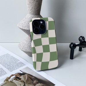 Green And White Curved Plaid iPhone Case, iPhone 14, 13 Pro, 13 Pro Max, 11, 12 Pro Max / 12 & 11 Pro, iPhone XR X Case, Personalised Case