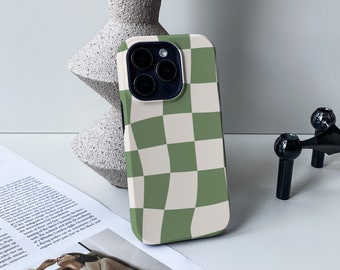 Green And White Curved Plaid iPhone Case, iPhone17 16, 15 Pro, 14 Pro Max, 13, 12 Pro Max / 12 & 11 Pro, iPhone XR X Case, Personalised Case