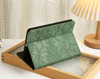 Green Flowers Vegan Leather Kindle Case, Kindle Cover For 2024 kindle 11th Gen Kindle Paperwhite 12th Gen, Custom Kindle Cases