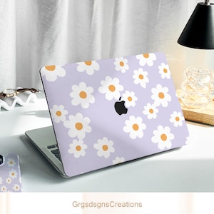Morandi Purplr Daisy MacBook Shell Case Decal Cover For New MacBook M1 Pro 13, M1 Air 13 A2338, A2337, Macbook Pro 15 16 Case, Apple Laptop