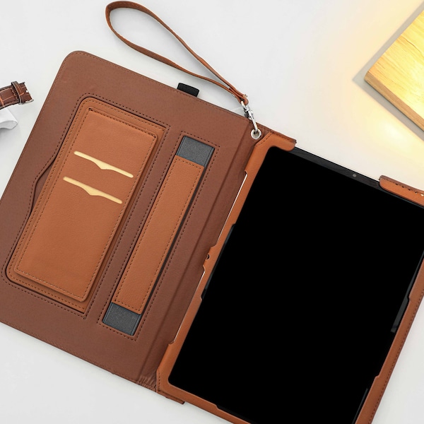 Vintage Brown Leather iPad Case with Apple Pencil Holder, For iPad 9 Mini 6 iPad Pro 2022, iPad Air 4/5th Pro 11 12.9 2020/21