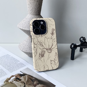 Beige Depicting Flowers iPhone Case, iPhone 14, 13 Pro, 13 Pro Max, 11, 12 Pro Max / 12 & 11 Pro, iPhone XR X Case, Personalised Case
