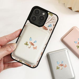 Mushrooms Personalised Magsafe Card Wallet, iPhone Magnetic Magsafe Case, MagSafe Case for iPhone 16 15 14 13 12, PU Leather Card Case