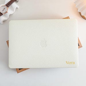 White Pebbles Personalisation Leather MacBook Case, Cover For MacBook M3 Pro 14 M3 Air 13 A3113, A2338, A2337 Pro 15 16 Case