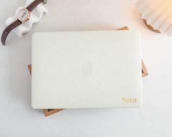 White Pebbles Personalisation Leather MacBook Case, Cover For MacBook M3 Pro 14 M3 Air 13 A3113, A2338, A2337 Pro 15 16 Case