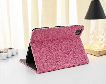 Rose Plush Leather iPad Case with Apple Pencil Holder, For iPad 9 Mini 6 iPad Pro 2022, iPad Air 4/5th Pro 11 12.9 2020/22