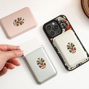 Retro Flower Personalised Magsafe Card Wallet, iPhone Magnetic Magsafe Case, MagSafe Case for iPhone 16 15 14 13 12, PU Leather Card Case