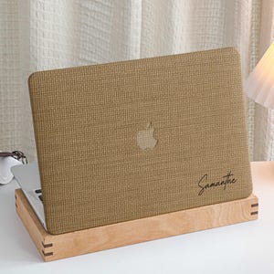Light Khaki Weave Personalisation Leather MacBook Case, Cover For MacBook M3 Pro 14 M3 Air 13 A3113, A2338, A2337 Pro 15 16 Case