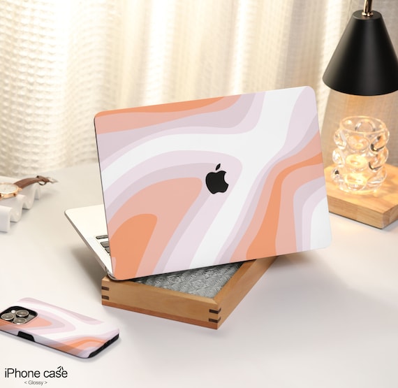 Retro coral red waves MacBook Shell Case Decal Cover For New MacBook M1 Pro 13 M1 Air 13 A2338, A2337, Macbook Pro 15 16 Case, Apple Laptop
