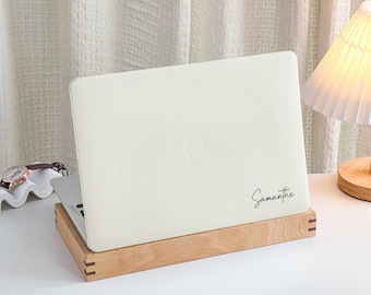 White Lychee Texture Personalisation Leather MacBook Case, Cover For MacBook M3 Pro 14 M3 Air 13 A3113, A2338, A2337 Pro 15 16 Case