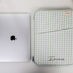 Laptop Bag, Green and White Checkerboard Laptop Bag, MacBook Sleeve, Initial Letter Customization, Laptop Sleeve Bag 11 inch 13 inch image 1