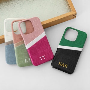 Personalized Leather iPhone Case, Colorful Crocodile Printed Phone Case, Leather iphone Case with Card Holder for iphone 15 14 13 12 Pro Max