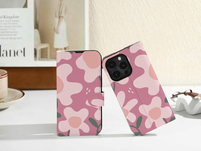 Cute Little Pink Flowers Personalised Flip iPhone Case, Custom Wallet