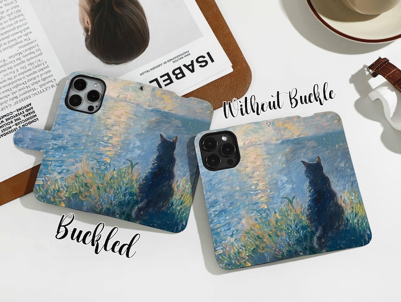 Cats Watching the Sea Personalised Flip iPhone Case, Custom Wallet for