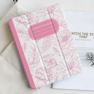 Rose Flower Notebook Personalized iPad Case with Apple Pencil Holder, For iPad 10 Mini 6/7 iPad Pro 2024, iPad Air 4/5/6th iPad Air 2025
