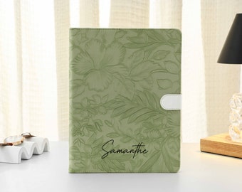 Green Flower Vine Print Leather iPad Case with Apple Pencil Holder, For iPad 9 Mini 6 iPad Pro 2022, iPad Air 4/5th Pro 11 12.9 2020/21
