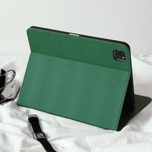 Green Textures Print Vegan Leather iPad Case with Apple Pencil Holder, For iPad 11 iPad Pro 2022,iPad Air 4/5th Pro 11 12.9 2020/21