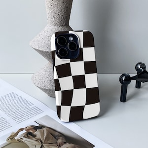 Black And White Curved Plaid iPhone Case, iPhone 14, 13 Pro, 13 Pro Max, 11, 12 Pro Max / 12 & 11 Pro, iPhone XR X Case, Personalised Case