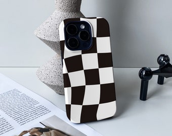 Black And White Curved Plaid iPhone Case, iPhone17 16, 15 Pro, 14 Pro Max, 13, 12 Pro Max / 12 & 11 Pro, iPhone XR X Case, Personalised Case