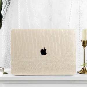 Crocodile Print Beige Personalisation Leather MacBook Case, Cover For MacBook M3 Pro 14 M3 Air 13 A3113, A2338, A2337 Pro 15 16 Case