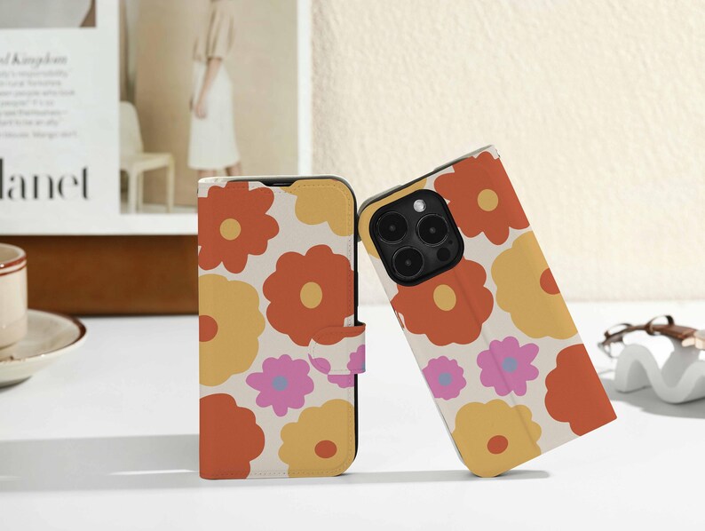 Dark Flowers Personalised Flip iPhone Case, Custom Wallet for iPhone 16