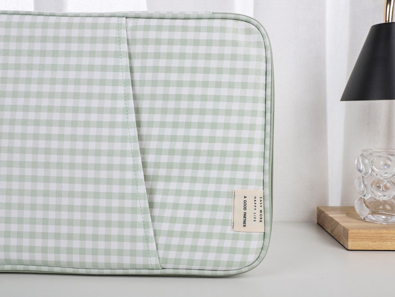 Laptop Bag, Green and White Checkerboard Laptop Bag, MacBook Sleeve, Initial Letter Customization, Laptop Sleeve Bag 11 inch 13 inch image 10