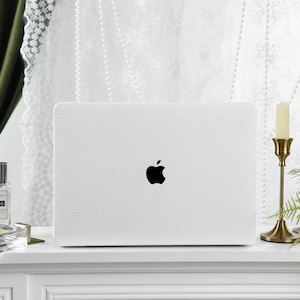 White Pebbles Personalisation Leather MacBook Case, Cover For MacBook M3 Pro 14 M3 Air 13 A3113, A2338, A2337 Pro 15 16 Case