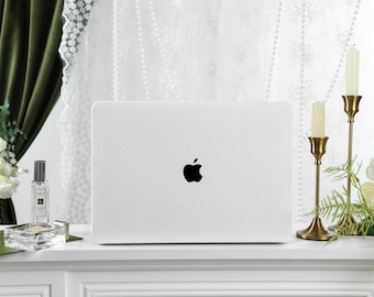 White Pebbles Personalisation Leather MacBook Case, Cover For MacBook M3 Pro 14 M3 Air 13 A3113, A2338, A2337 Pro 15 16 Case