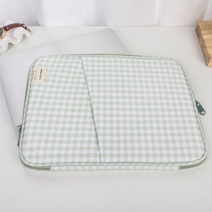 Laptop Bag, Green and White Checkerboard Laptop Bag, MacBook Sleeve, Initial Letter Customization, Laptop Sleeve Bag 11 inch 13 inch image 4