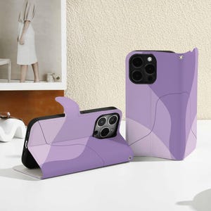 Purple Color Block Lines Personalised Flip Iphone Case, Custom Wallet for iPhone 16 15 14 13 12 11 8 XS, iphone Case with Card Holder