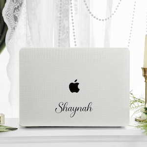 White Crocodile Print Personalisation Leather MacBook Case, Cover For MacBook M3 Pro 14 M3 Air 13 A3113, A2338, A2337 Pro 15 16 Case