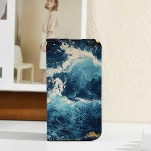 The Wave of Waves Personalised Flip Iphone Case, Custom Wallet for iPhone 16 15 14 13 12 11 8 XS, iphone Case with Card Holder