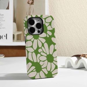 Green Daisy Personalised iPhone Case, Magsafe Case for iPhone 14 13 Pro, 13 Pro Max, 11 12 Pro Max, XR Case, Wireless Charging Case