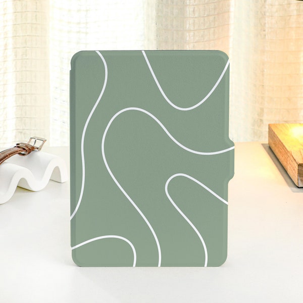 Green Lines Personalized kindle Case, All-new Kindle Case, Custom Name kindle Cover for Kindle Paperwhite 1/2/3/4, Kindle 2019, 2022