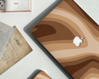 Brown Retro Water Wave MacBook Shell Case Decal Cover For New MacBook M1 Pro 14 M1 Max 16 A2338 A2337 Macbook Pro 15 16 Case, Apple Laptop
