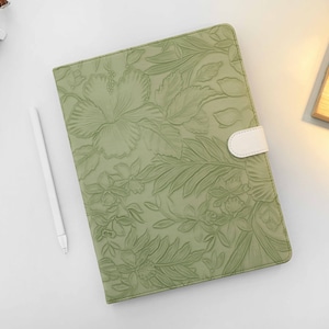 Green Flower Vine Print Leather iPad Case with Apple Pencil Holder, For iPad 9 Mini 6 iPad Pro 2022, iPad Air 4/5th Pro 11 12.9 2020/21