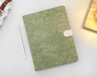 Green Flower Vine Print Leather iPad Case with Apple Pencil Holder, For iPad 9 Mini 6 iPad Pro 2022, iPad Air 4/5th Pro 11 12.9 2020/21