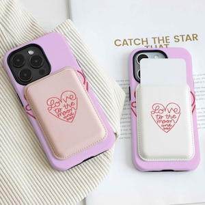 Handwritten Love Personalised Magsafe Case, iPhone Magnetic Magsafe Bracket, MagSafe Case for iPhone 17 16 15 14 13 12, PU Leather Card Case