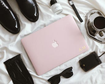 Peach Blossom Powder Personalisation Vegan Leather MacBook Case, Cover For MacBook M5 A3434 Pro 14 M4 Air 13 A3240, Air 15" A3241 Neo Case