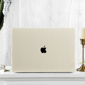 Beige Plain Rustic Weave Personalisation Leather MacBook Case, Cover For MacBook M3 Pro 14 M3 Air 13 A3113, A2338, A2337 Pro 15 16 Case