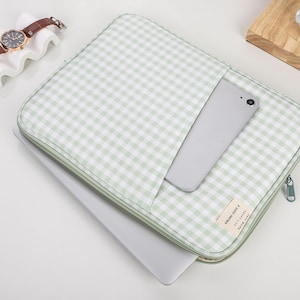 Laptop Bag, Green and White Checkerboard Laptop Bag, MacBook Sleeve, Initial Letter Customization, Laptop Sleeve Bag 11 inch 13 inch image 8