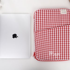 Laptop Bag, Green and White Checkerboard Laptop Bag, MacBook Sleeve, Initial Letter Customization, Laptop Sleeve Bag 11 inch 13 inch
